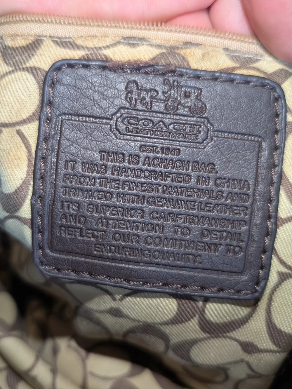 Purse Tote Shoulder Bag Dark Brown Trim Dotted C Coach Logo Design Decent Shape - Picture 6 of 13
